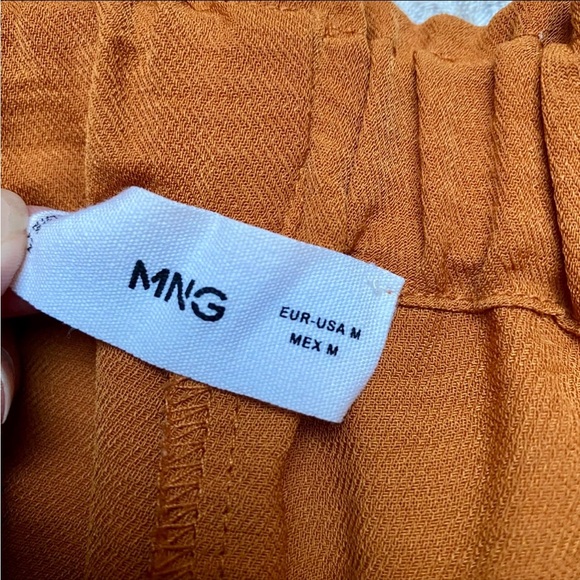 Mango Mustard Brown High Rise Tie Waist Wide Leg Crop Pants Medium - Picture 11 of 13